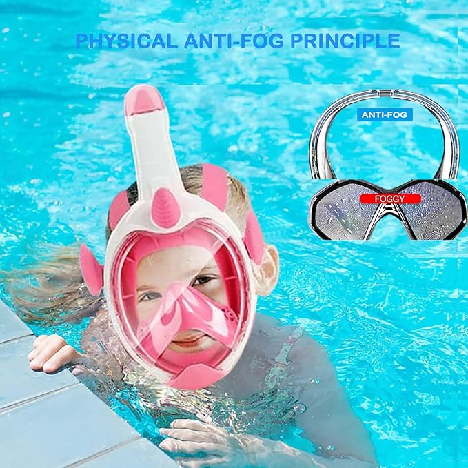 Kids Snorkel Mask, Full Face Snorkel Mask for Kids 4-16, 180 HD View Anti-Fog Anti-Leak Snorkel Mask for Kids Snorkel Set Snorkeling Gear for Kids