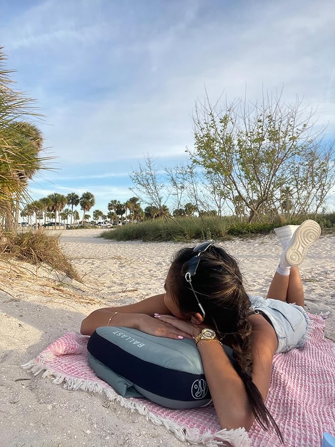 Ballast Cool Combo Beach Pillow - One Inflatable Pillow + One Cooling Pack Bundled Together, The Best Way to Chill at The Beach, Pool, Or Camping (Moonlight Grey)