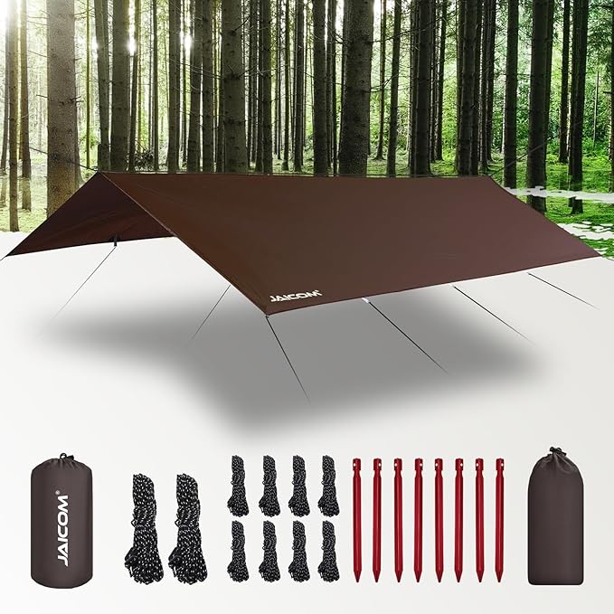 Waterproof Camping Tarp - 10X16.4ft Hammock Rain Fly, Ultralight & Portable & UV Protection Backpacking Tarp, Multifunctional for Outdoor Adventure, Hiking, Tent, Hammock