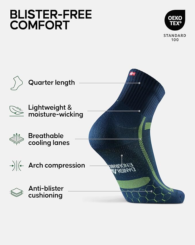 DANISH ENDURANCE Ultra-Comfort Quarter Running Socks - 3 or 5 Pack