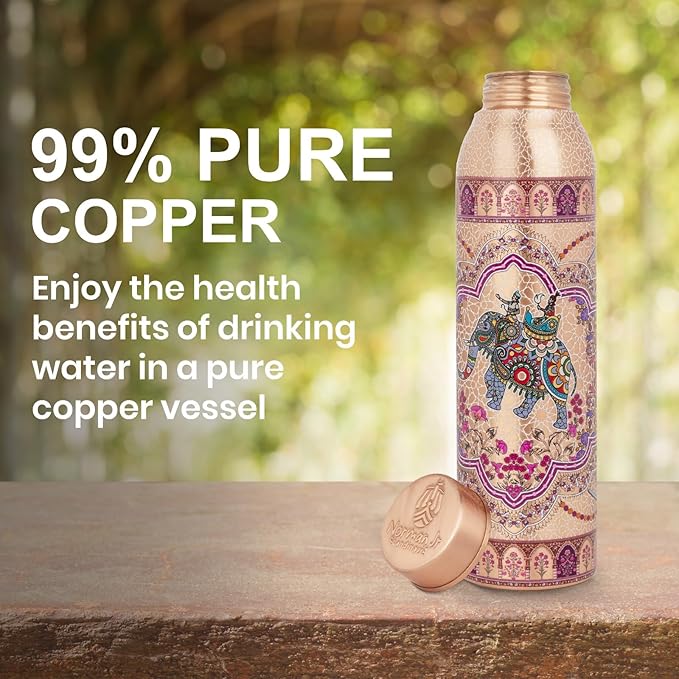 NORMAN JR Copper Water Bottle 1L - Ethnic UV Print, an Ayurvedic vessel made from pure copper - helps you drink more water, with many health benefits in Gift Box - Pack of 3