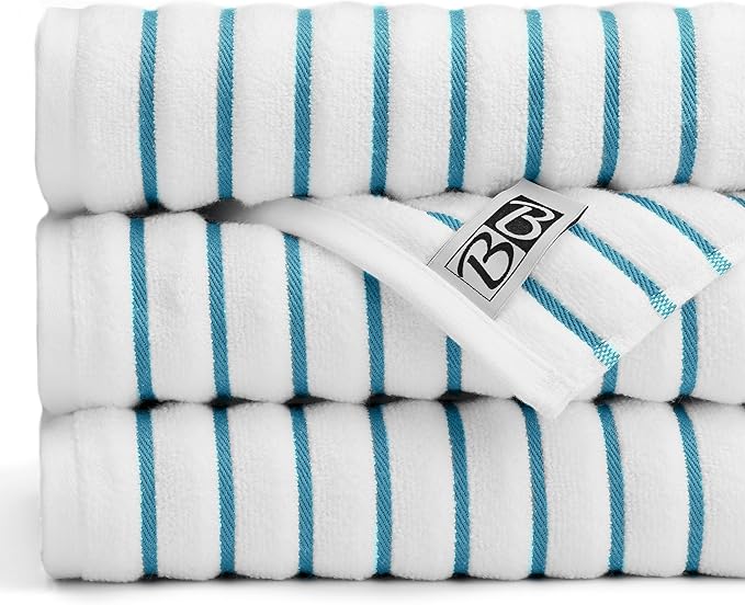 Black & White Brands Brazilian Beach/Pool/Bath Towel - Ultimate Absorbent Luxury XL 36x70 100% Cotton Wave (2 Towels, Turquoise Poly Stripe)