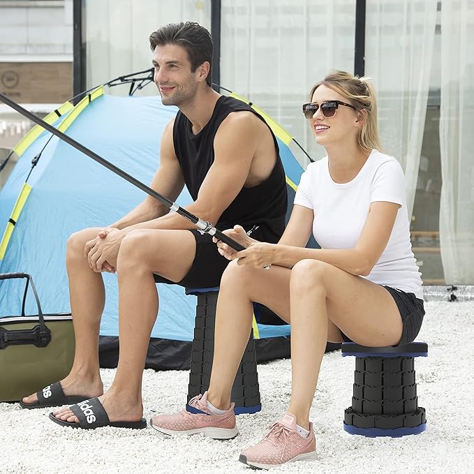 ALEVMOOM Telescoping Stool with Cushion, Portable Telescoping More Sturdy Capacity 440Ib,Collapsible Retractable Adjustable Folding Stool for Garden Hiking Fishing BBQ