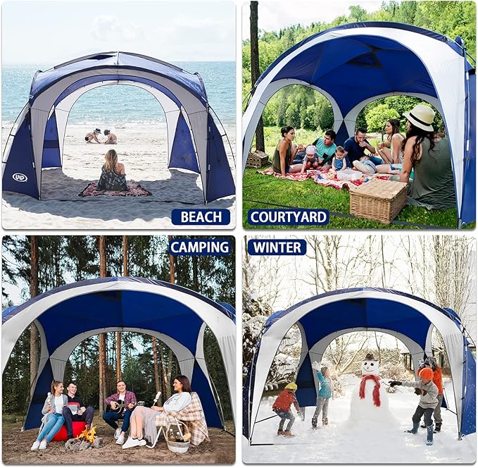 UNP Easy Beach Tent Pop Up Canopy UPF50+ Tent with Side Wall, Ground Pegs, and Stability Poles, Sun Shelter Rainproof, Waterproof for Camping Trips, Backyard Fun, Party Or Picnics