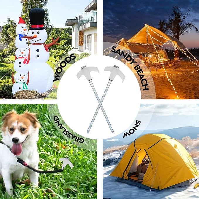 12 Pack Screw in Tent Stakes Heavy Duty,8 Inch Ground Anchors Screw in,Metal Stakes with Hex Head Driver,Camping Tent Accessories.(Luminous White)