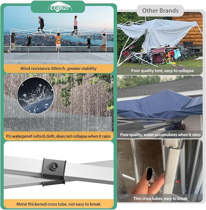 COBIZI 13x26 Pop up Canopy Tent 13x26 Canopy with 6 Sidewalls Waterproof Heavy Duty Commercial Canopy Tent for Parties Outdoor Tent Garden Gazebo Tent, Carry Bag with Wheel(13x26ft, Gray)
