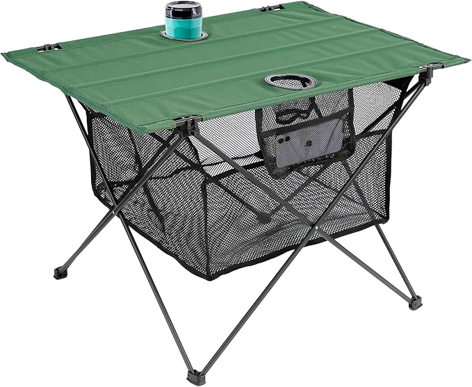 Lightweight Portable Fabric Camping Picnic Table - Collapsible Beach Table with 2 Cup Holders, Folding Canvas Outdoor Lawn Table - Easy Carry & Large Capacity Storage, 29.2"W x 21.7"D (Green)