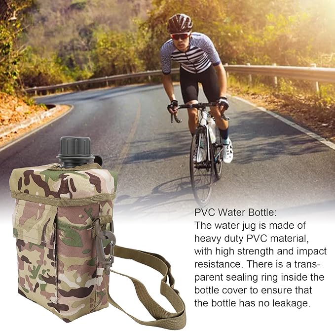 Zunate Outdoor Water Bottle - 2L Portable Water Canteen with Waist Bag, Multi Fuctional PVC Flat Camping Water Bottle for Surplus or Bushcraft Gear (CP)