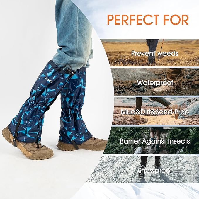 Waterproof Adjustable Leg Gaiters for Men and Women Snow Boot Gaiters for Hiking in Hunting Sand and Mud Mountain Climbing or Snowshoeing
