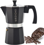 GROSCHE Milano Stovetop Espresso Maker Moka Pot Cuban Coffee Maker Stovetop Coffee Maker Moka Italian Greca Brewer Percolator | 6 Espresso Cup, Black