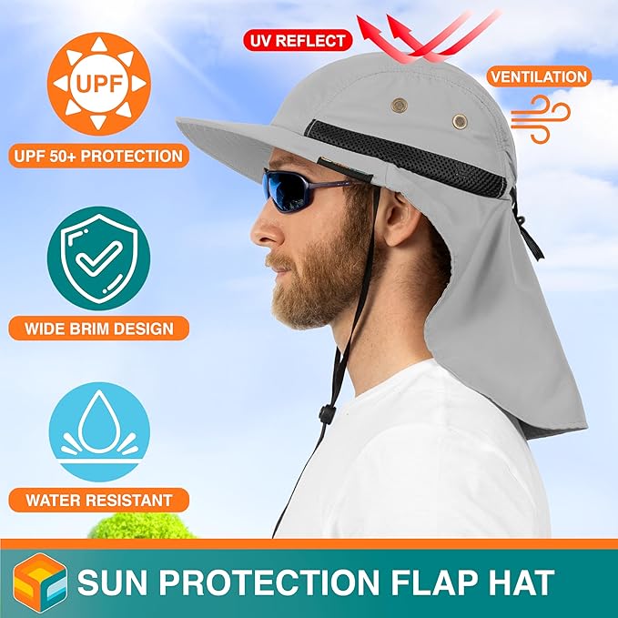 SUN CUBE Sun Hat for Men, Wide Brim Fishing Hat Neck Flap Cover Men, Women, Hiking, Camping, Sun Protection UV, Gardening