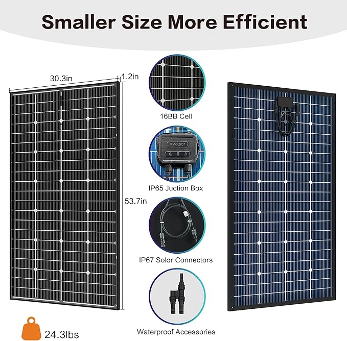 JJN Bifacial 400 Watt Solar Panel, 16BB N-Type 2 Pcs 200W 12V 25% High Efficiency 400W Solar Panels, Monocrystalline Solar Module for RV Home Farm Trailer Camper Marine Off-Grid Solar System