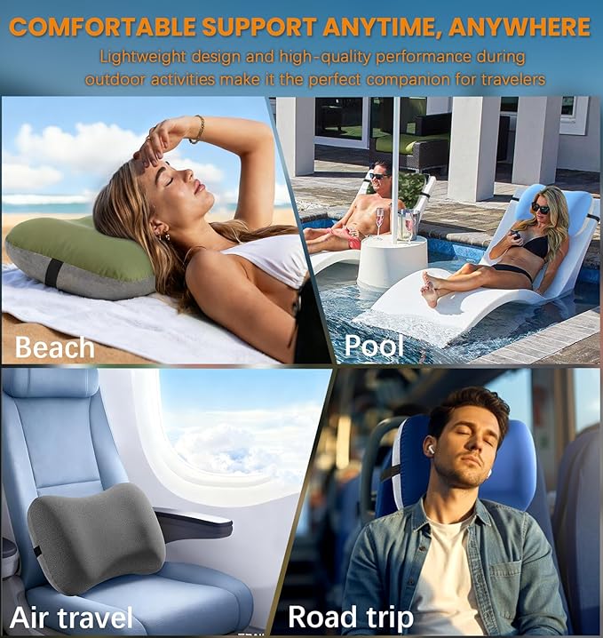 Inflatable Neck Pillow for Beach Travel Camping Picnic Small Ultralight Cruise Ship Essentials Summer Vacation Must Have Travel Accessories Trip Necessities Stuff Thing Need Gear Gift Supplies Gadget