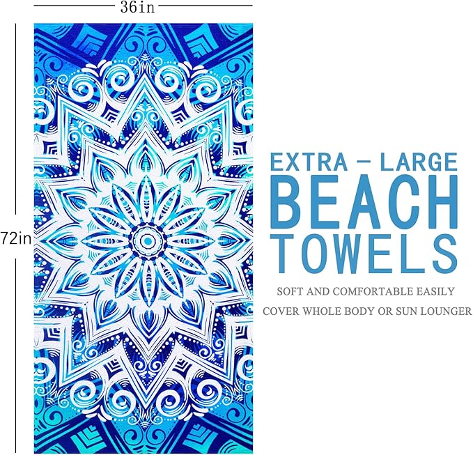 2 Packs Oversized Beach Towel Set 36 x 72 in Large Big Pool Camping Swim Clearance Soft Towels Travel Essentials Accessories Must Haves Vacation Necessities Adult Gifts Women Men Boho White Black