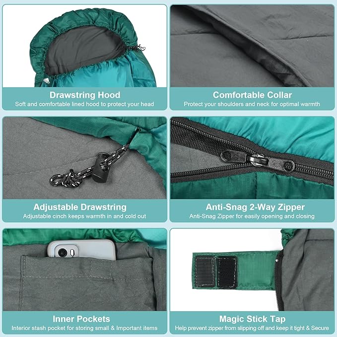 AGEMORE Sleeping Bag for Adults, Single and Double Size, Lightweight Waterproof XXL Sleeping Bag for Adults Kids Couples Camping Hiking Backpacking Or Traveling, Warm & Cold Weather