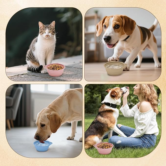 2-Pack Collapsible Silicone Dog Bowl,13oz Portable Pet Food & Water Dish, Travel Bowl with Non-Slip Textured Base (Lick Mat Feature) for Peanut Butter, Yogurt Pink&Blue