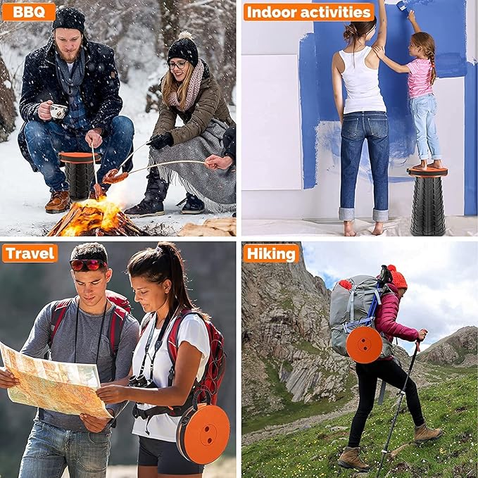 Fishboy Upgraded Collapsible Stool, 400lbs Max Weight, Lightweight But Sturdy, Portable Retractable Folding Telescoping Foldable Camping Stool for Adults Outdoor Fishing Hiking Gardening Travel BBQ