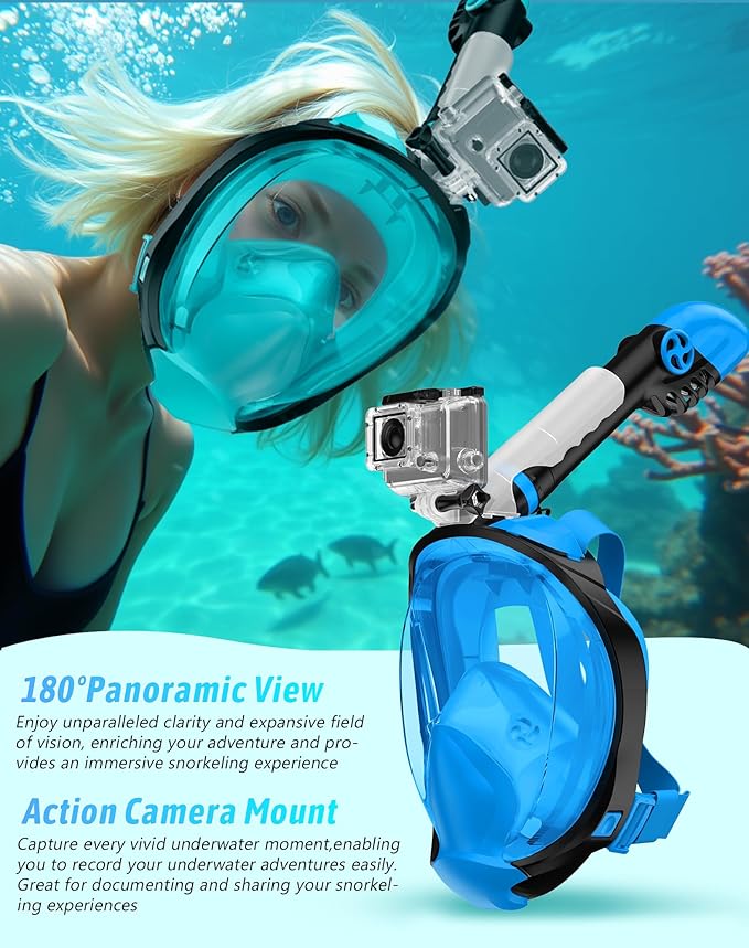 Zenoplige Full Face Snorkel Mask Adults,Dry-Top Snorkeling Gear with Camera Mount,Foldable 180-Degree Panoramic Scuba Mask for Snorkeling Diving Swimming Travel,Snorkel Mask Anti-Fog & Anti-Leak