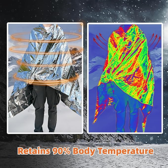 50 Pack Emergency Thermal Blanket Survival, Mylar Blankets for Outdoor, Space Blanket, Silver Foil for Survival, Survival Kit Camping Blankets, Body Warmer, First Aid, Hiking 84” x 52”
