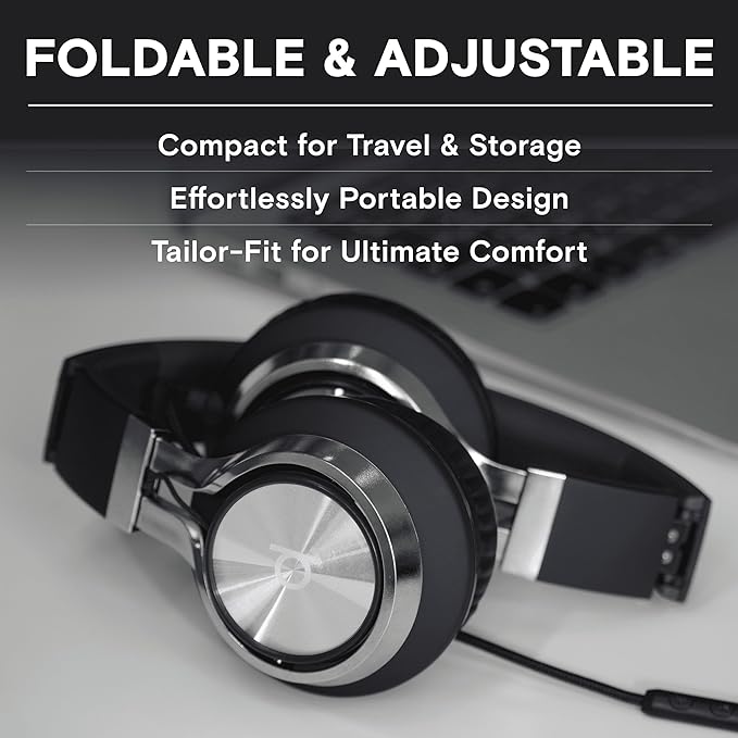 ARTIX CL750 Wired Headphones with Mic — Noise Isolating On-Ear Headphones for Computer and Laptop Wired, Plug in Corded Headphone with Wire (Foldable, Aux Jack 3.5mm)