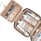 NISHEL Travel Toiletry Bag for women, Portable Hanging Organizer for Full-Sized Shampoo, Conditioner, Brushes Set, Makeup Accessories, Large Size, Rosewood-Pink