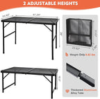 Camping Table with Mesh Desktop, Lightweight & Portable Folding Grill Table, Height Adjustable Metal Outdoor Table for Camp, Cooking, BBQ, RV, Picnic-4 FT Black