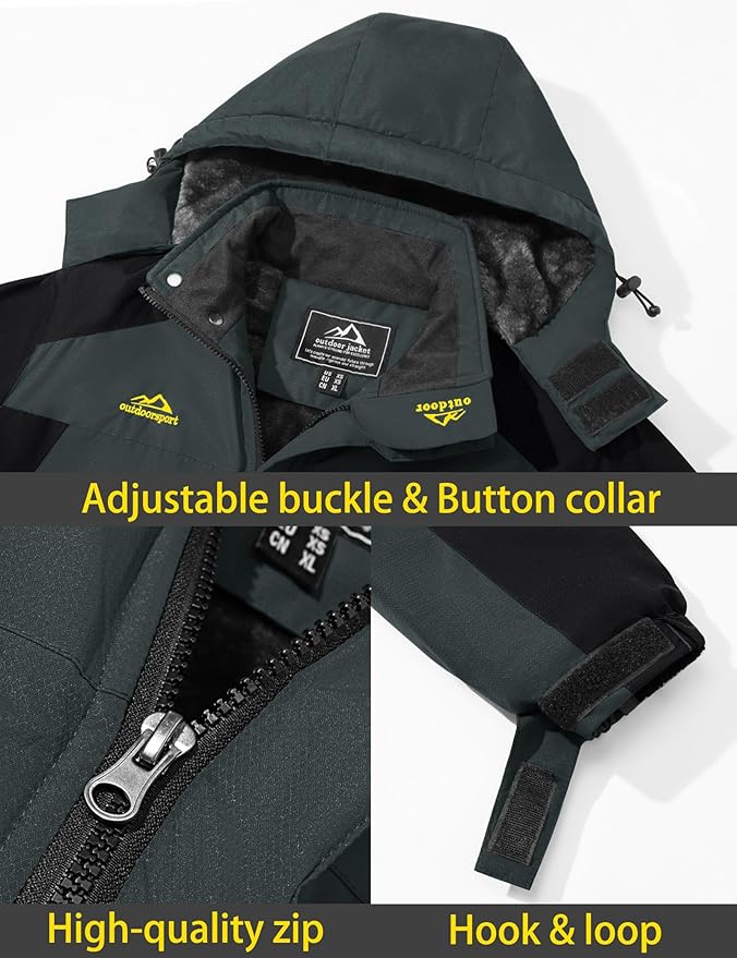 TACVASEN Men's Winter Ski Jacket Waterproof Snow Coats Snowboard Fleece Lining Jacket Warm Parka with Hooded