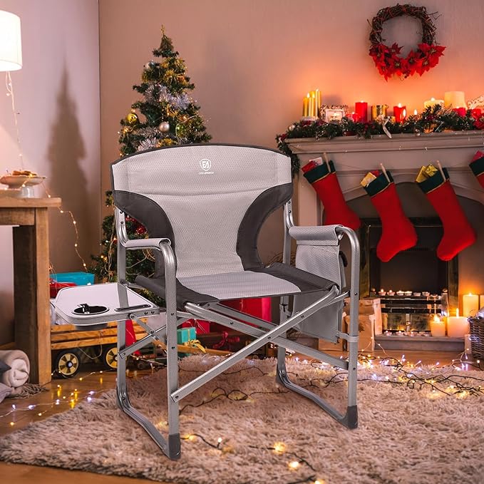 EVER ADVANCED Lightweight Folding Directors Chairs Outdoor, Aluminum Camping Chair with Side Table and Storage Pouch, Heavy Duty Supports 350LBS