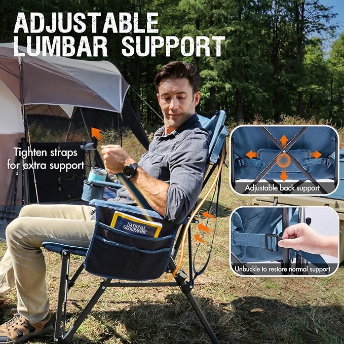 Portal Camping Chair with Lumbar Support for Adults Folding Portable High Back Oversized, 400LBS
