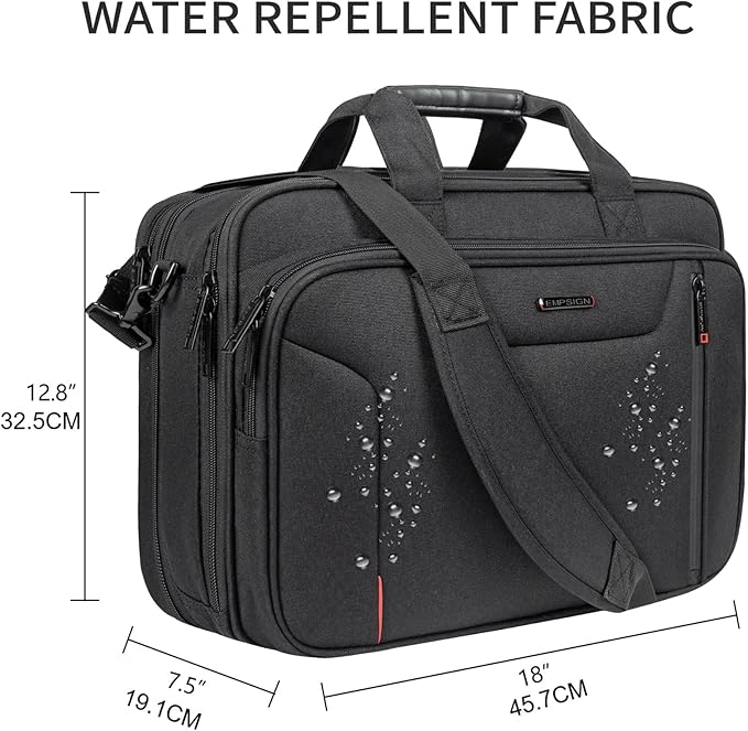 EMPSIGN Stylish Laptop Bag Briefcase, 17.3 Inch Laptop Case Expandable Messenger Bag for Men Water Repellent, RFID Blocking Office Carrying Shoulder Bag for Work Business Travel-Black