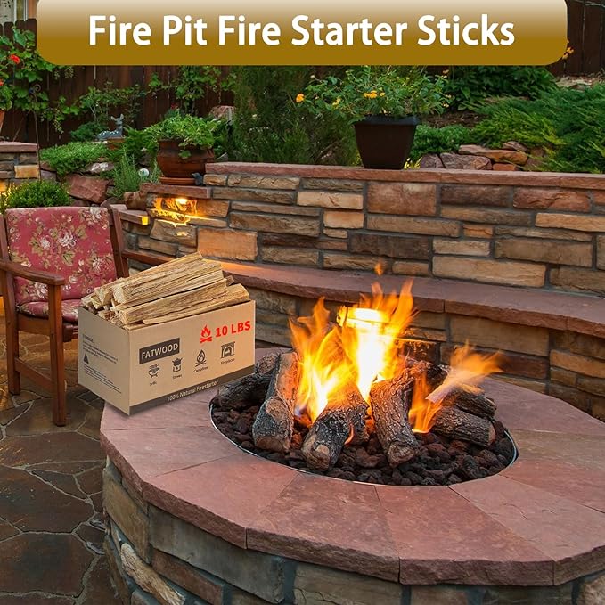 Fatwood Fire Starter Sticks for Fireplace, Fire Pit, Bonfires, Campfires, Wood Stoves, Mini Firewood Starter, 100% Natural Pine Fire Kindling Wood (10.0, Pounds)