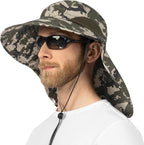 SUN CUBE Wide Brim Sun Hat with Neck Flap, UPF50+ Hiking Safari Fishing Hat for Men Women, Sun Protection Beach Hat