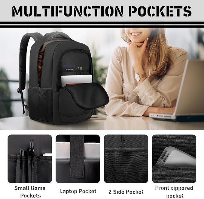 Travel Backpack, 40L Business Laptop Backpack with 17.3 Inch Laptop Compartment, Lightweight Daypack for Flight, Durable Water Resistant Bookbag, Hiking, Work Backpack for men, Black