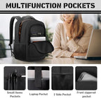 Travel Backpack, 40L Business Laptop Backpack with 17.3 Inch Laptop Compartment, Lightweight Daypack for Flight, Durable Water Resistant Bookbag, Hiking, Work Backpack for men, Black