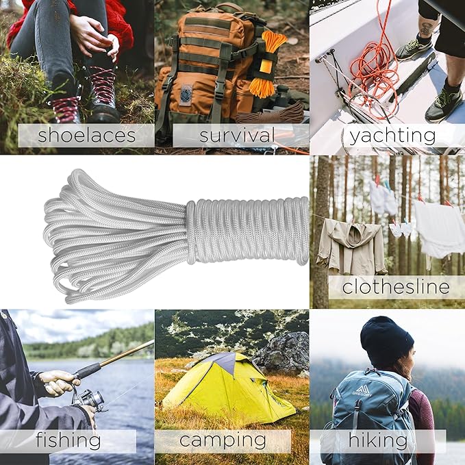 TECEUM 5/32" Paracord Rope 1000 – 1000ft / 200ft / 100ft / 50ft – Tactical Parachute Cord 4mm – 45+ Colors – Nylon String for Survival & Camping Gear – Stripe Cord for Survival – Utility Rope