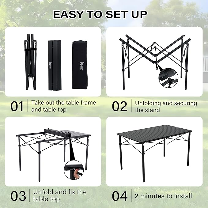 OUTSIDER Folding Camping Table with Aluminum Roll-up Tabletop Portable Lightweight Beach Table with Carry Bag for Outdoor Cooking, Picnic, BBQ, Travel, Backyard Style1