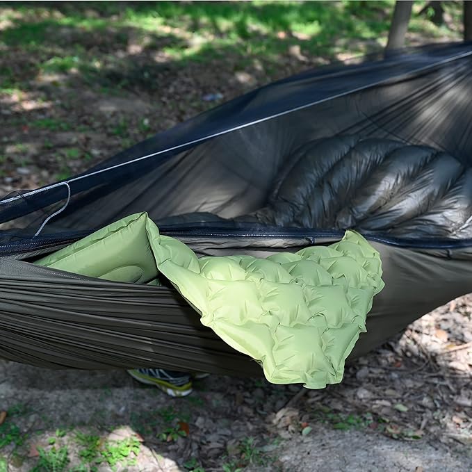 Onewind 11ft Zipper Hammock with Mosquito Net for Camping, Portable Double-Layer Northers Hammock with Adjustable Ridgeline for Camping, Hiking and Backpacking, OD Green, Sleeping Pad Not Included