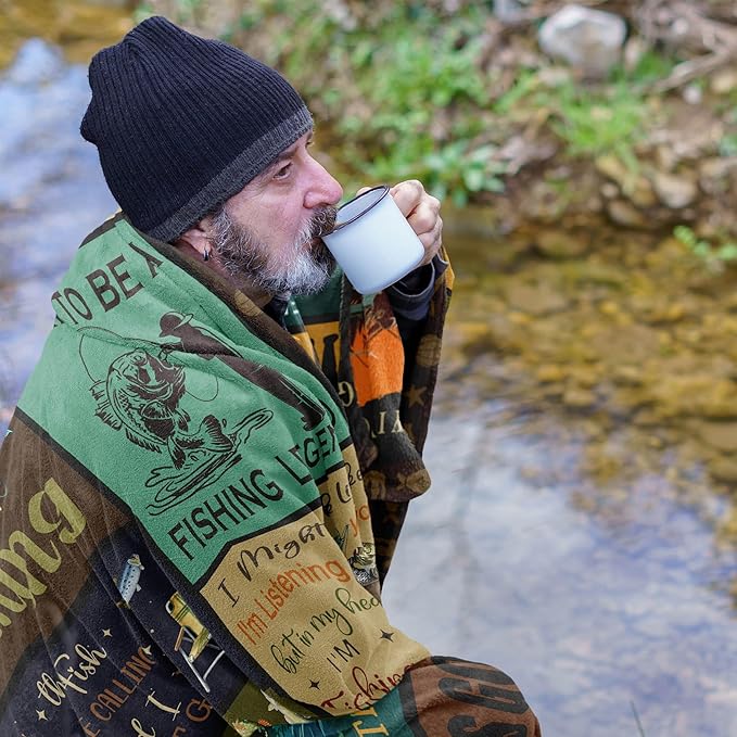 Fishing Gifts for Men/Women, Fishing Blanket 60"x50", Cool Funny Fishing Gifts for Teen Boys, Fish Themed Blanket