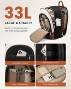 LOVEVOOK 17.3 Inch Laptop Backpack for Women - Work/Business Computer Backpack Purse, Large Capacity Casual Daypack, Travel Bag for Lawyer, Doctor, Teacher, Cream Chestnut Brown