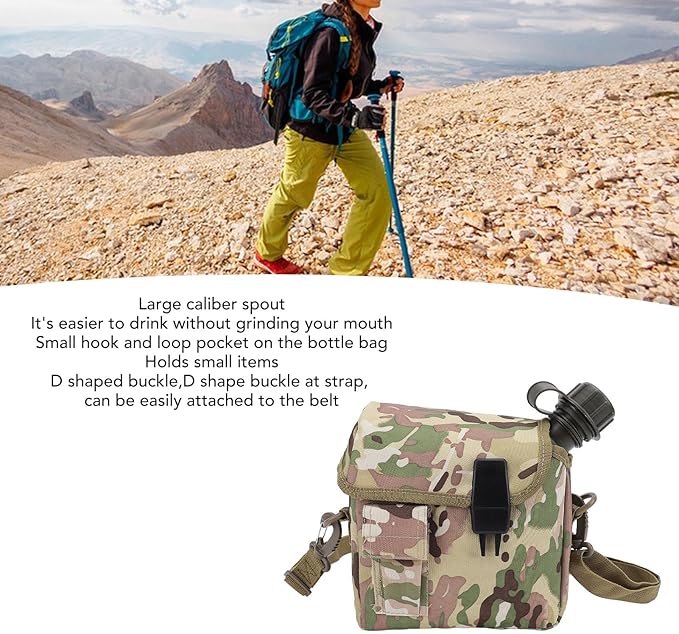 Outdoor Water Canteen, 1.5L Large Capacity Outdoor Water Bottle Handheld Portable Flat Camping with D Shaped Buckle & Adjustable Strap Buckle for Camping, Backpacking, Hiking