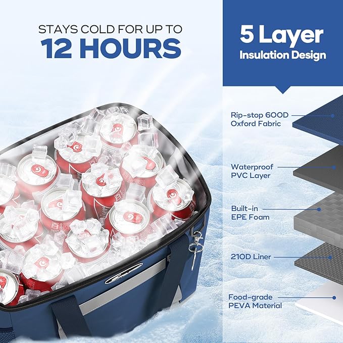 Maelstrom Collapsible Soft Cooler Bag, 24/30/60/75 Cans Beach Cooler, Ice Chest, Leakproof & Portable for Beach, Camping, Road Trips & Grocery Shopping