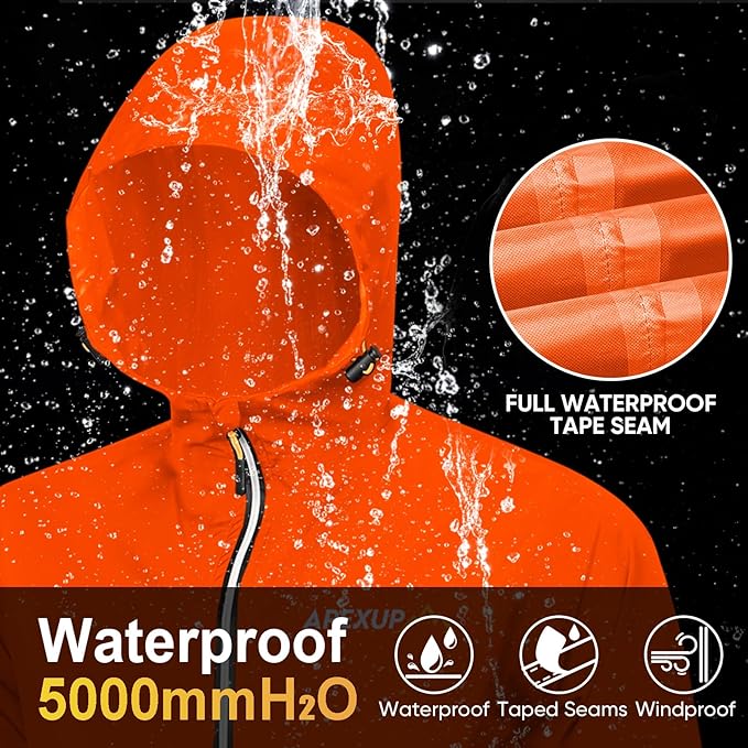 APEXUP Packable Rain Jacket Men with Reflective Zipper, Lightweight Waterproof Raincoat, Mens Rain Jacket for Outdoor Sports