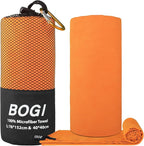 BOGI Microfiber Travel Sports Towel - Quick Dry, Soft Lightweight, Compact for Camping, Gym, Yoga, Swimming, Backpacking (L:60''x30''+16''x16'' - Orange)