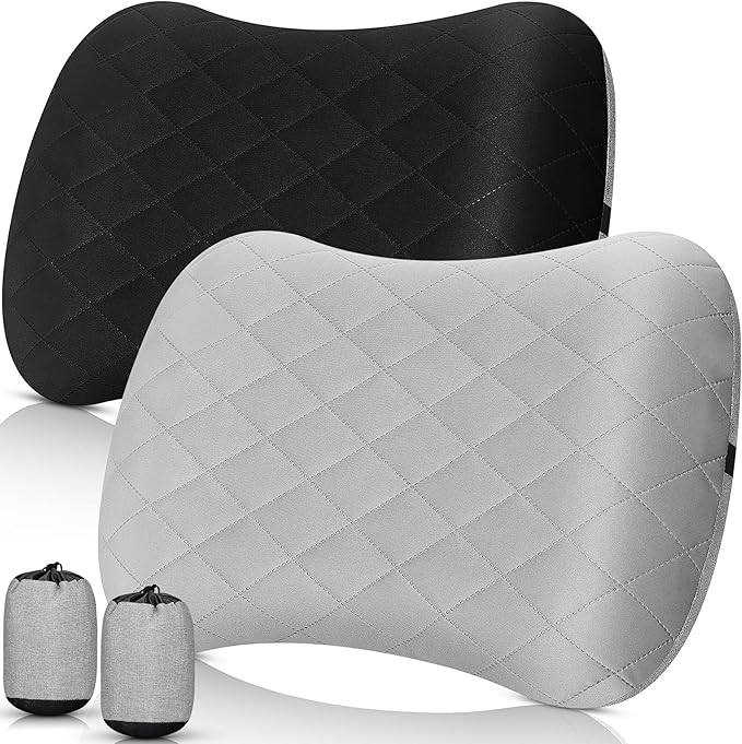 2 Pack Inflatable Travel Camping Pillow with Removable Cover Backpacking Blow up Neck Air Pillow Compressible for Lumbar Support Travel Hiking(Black,Grey)