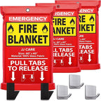 JJ CARE Fire Blanket – 3 Packs with Hooks – Emergency Fire Blanket for Home & Kitchen, High Heat Resistant Fire Suppression Blankets for Home Safety, Kitchen, and Camping