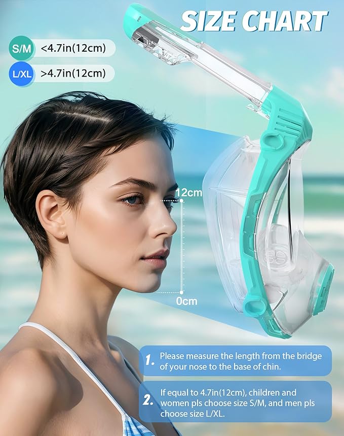 Full Face Snorkel Mask- Snorkeling Gear for Adults with Safe Dry Top Breathing System, Latest Foldable Panoramic View Snorkeling Mask for Men and Women, Anti Fog Anti Leak