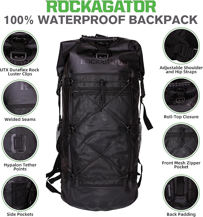Kanarra 90L Waterproof Backpack for Camping, Hiking, Mountaineering, Backpacking, Hunting, Fishing, Canoeing, Outdoor Activities, The Wet Outdoors - Large Capacity, Roll Top Closure, Black