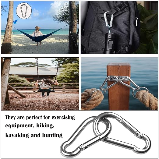 Carabiner 3 Inch Spring Snap Hook, 16pcs M8 5/16 Inch Spring Snap Hook Quick Link for Camping Hiking, 500LBS Holding Capacity Heavy Duty Steel Carabiner Clip Buckle for Hammock Swing Fitness