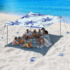 Beach Tent Sun Shelter, 10 x 10 FT Beach Canopy Tent Sun Shade, UPF50+ Tents Canopy with 8 Sandbags & 4 Stability Poles, Outdoor Tents for Camping Fishing, Coconut Tree