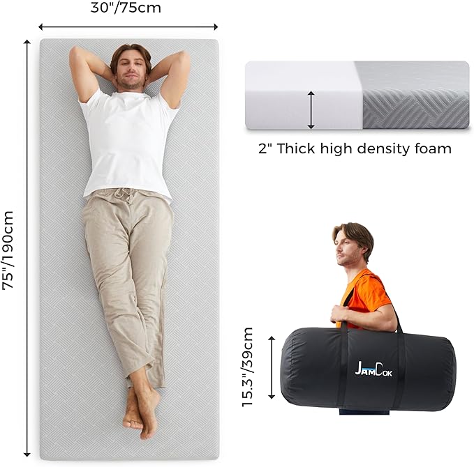 Cooling Foam Camping Mattress for Hot Sleeper,Waterproof Sleeping Pad with Carry Bag,Roll Up Cot Mattress Topper for Summer Camping Bed,Hiking,Car,Portable(75 x 30 x 2 inches)